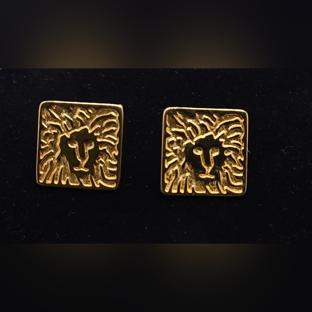 Anne Klein Logo Earrings Gold Tone Lions Clip-ons Vintage 80s EUC